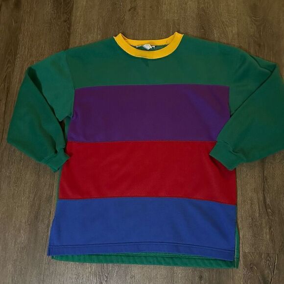 Vintage Headliners Sport Color Block Colorful Striped Pullover Sweatshirt 90s S - Picture 1 of 6